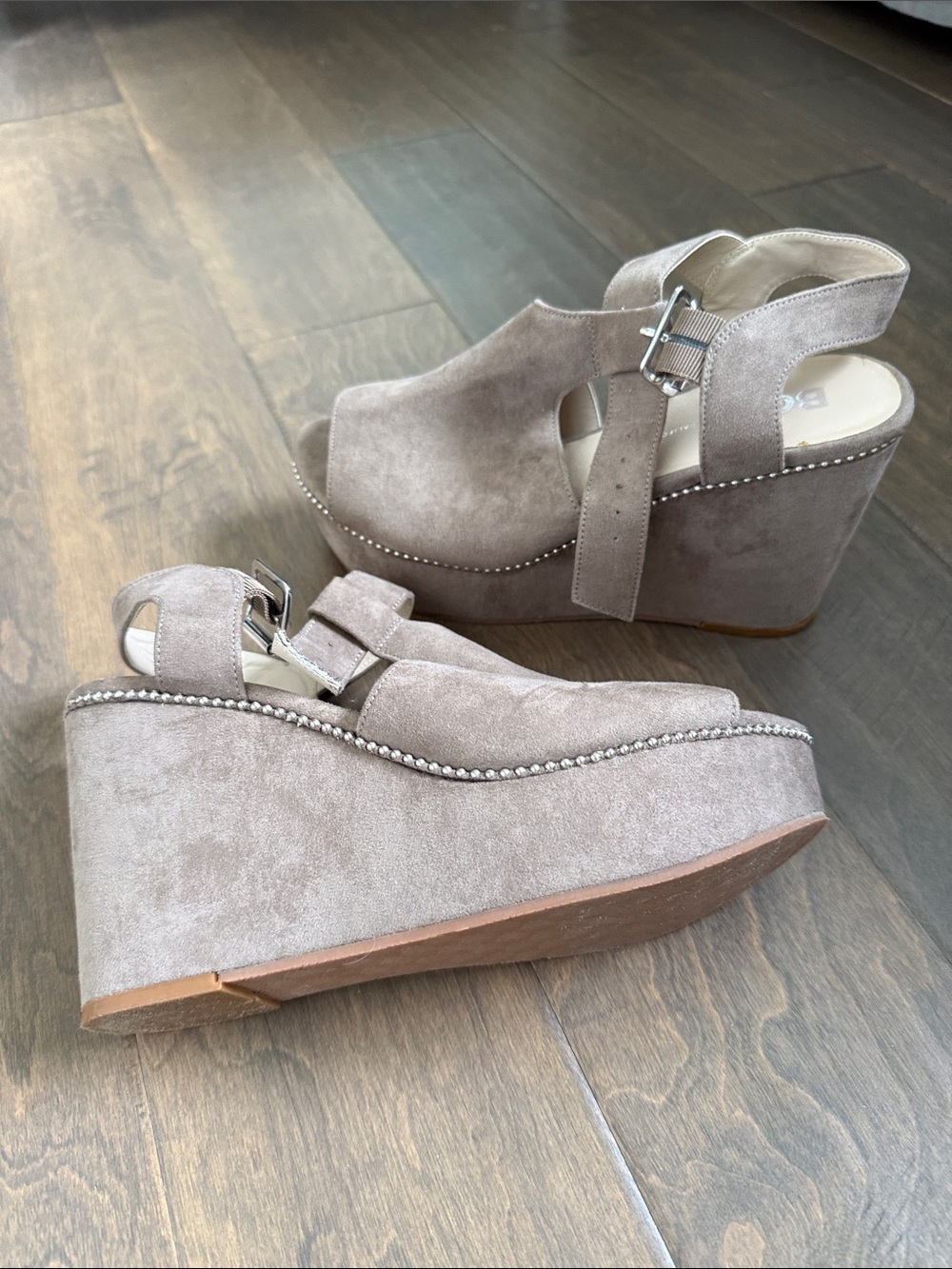 BC Footwear Taupe Suede Block Heel Sandals Vegan